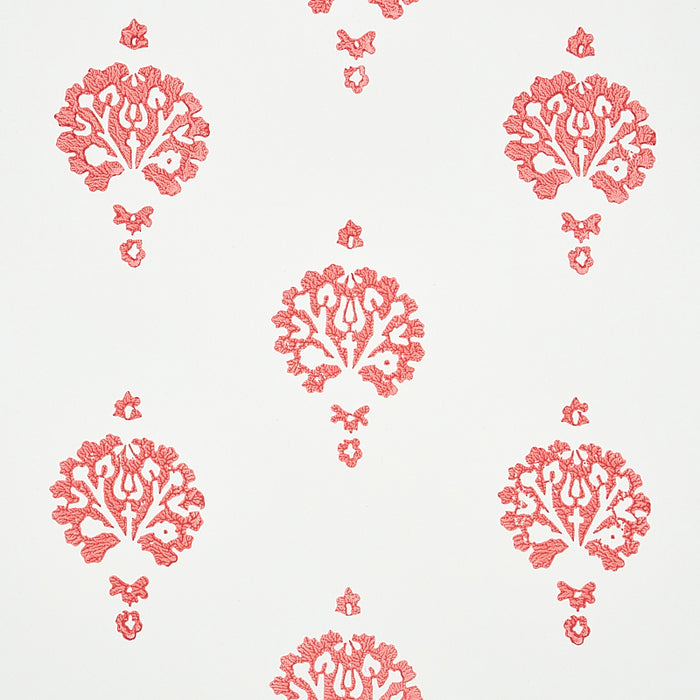 Schumacher Dahlia Hand Blocked Print Red Wallpaper Sample 5011232