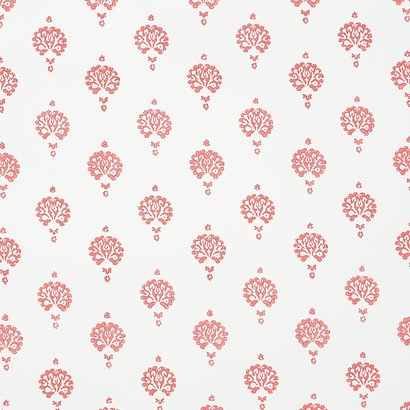 Schumacher Dahlia Hand Blocked Print Red Wallpaper Sample 5011232