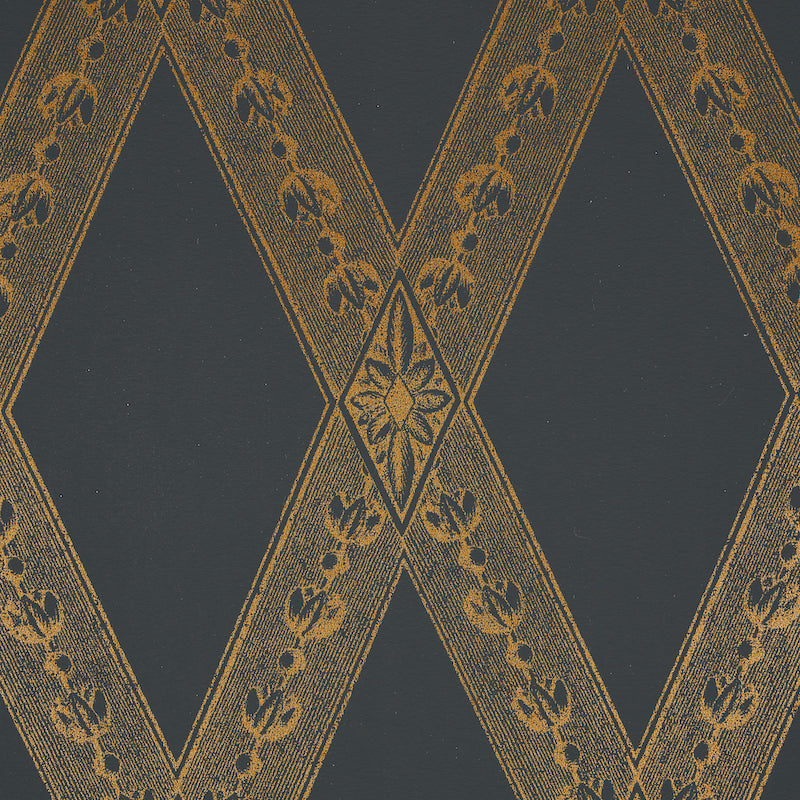 Schumacher Les Losanges Toile Gold On Black Wallpaper 5011362