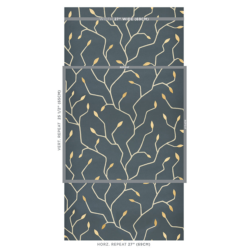 Schumacher Cymbeline Charcoal & Gold Wallpaper Sample 5011382