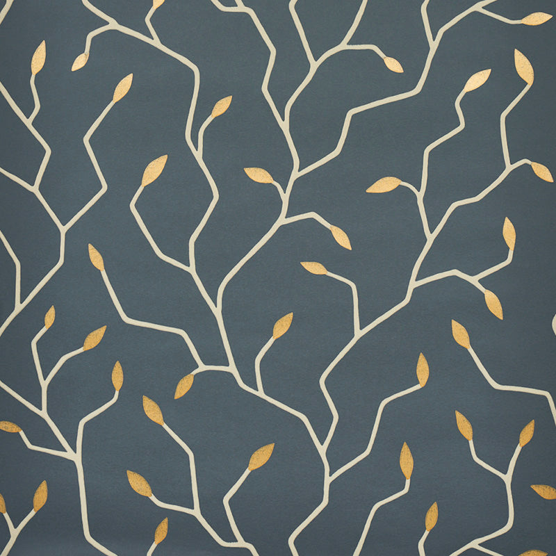 Schumacher Cymbeline Charcoal & Gold Wallpaper Sample 5011382