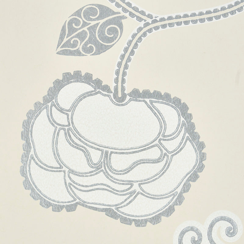 Schumacher Queen Fruit Silver White Wallpaper Sample 5011410