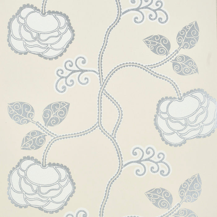 Schumacher Queen Fruit Silver White Wallpaper Sample 5011410