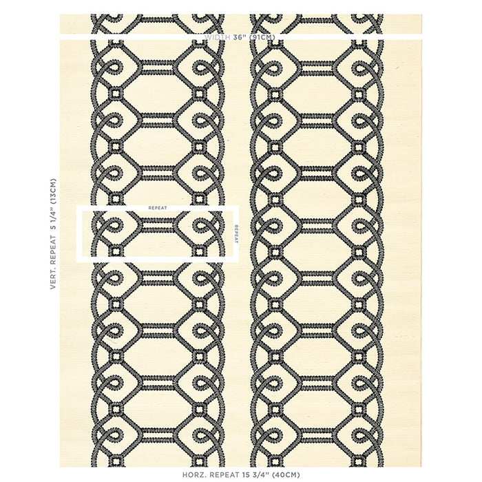 Schumacher Ziz Embroidered Sisal Black Wallpaper 5011470