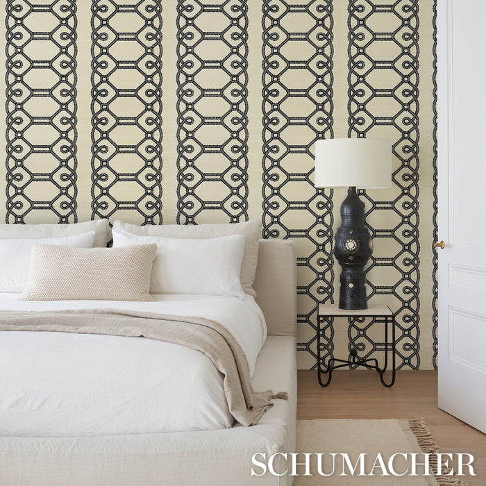 Schumacher Ziz Embroidered Sisal Black Wallpaper 5011470