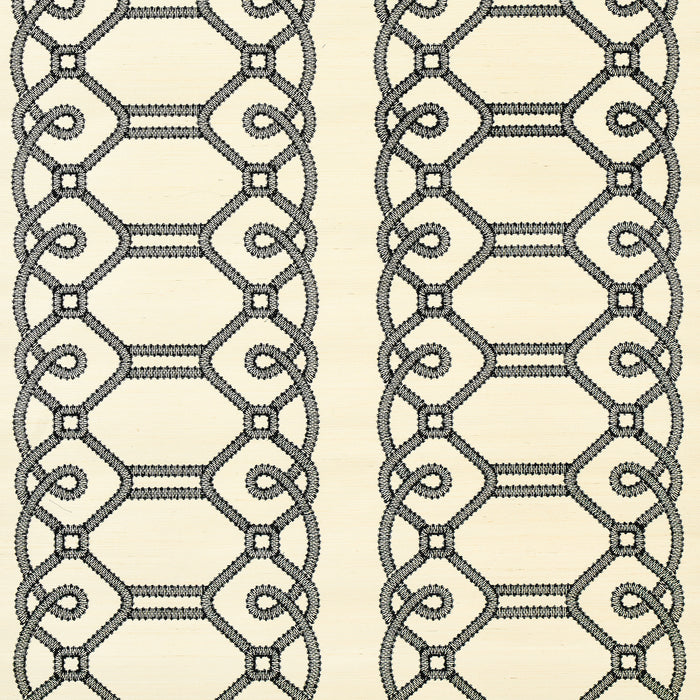 Schumacher Ziz Embroidered Sisal Black Wallpaper 5011470