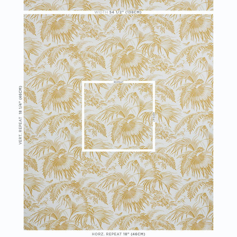 Schumacher Toile Tropique Gold Wallpaper Sample 5011480