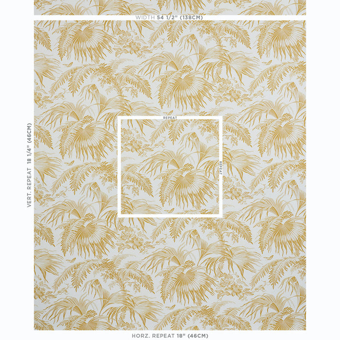 Schumacher Toile Tropique Gold Wallpaper Sample 5011480