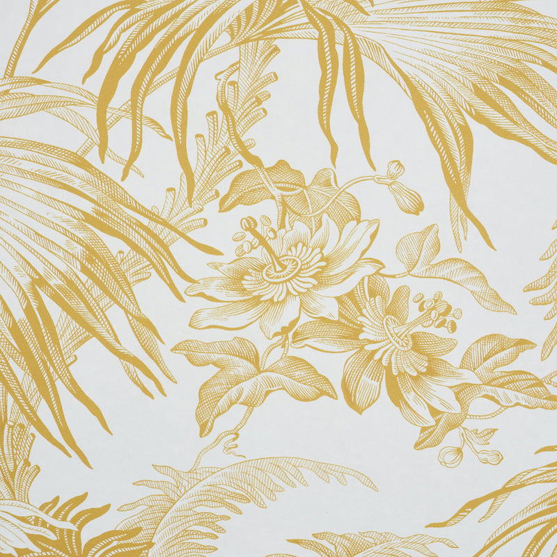 Schumacher Toile Tropique Gold Wallpaper Sample 5011480