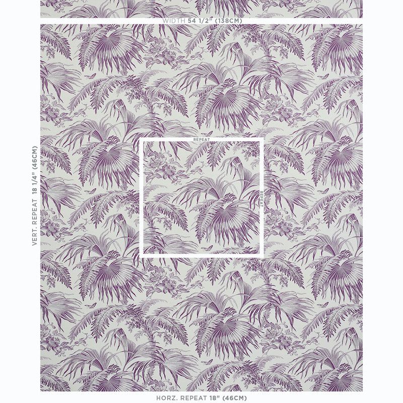 Schumacher Toile Tropique Purple Wallpaper Sample 5011482