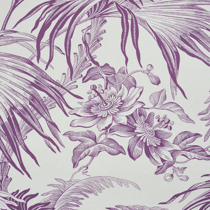 Schumacher Toile Tropique Purple Wallpaper Sample 5011482