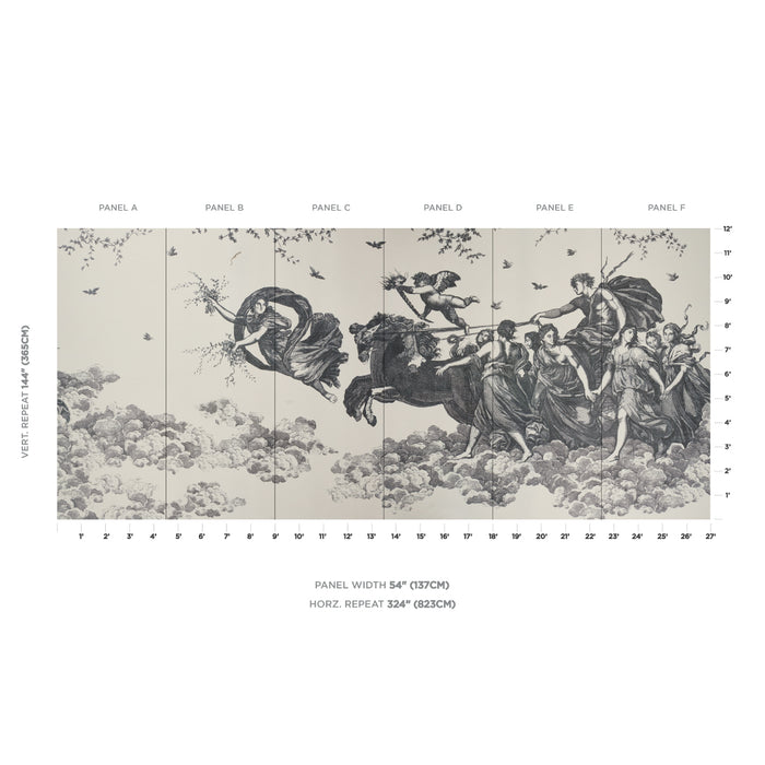 Schumacher Chariot Of Dawn Toile Panel Set Black Wallpaper Sample 5011500