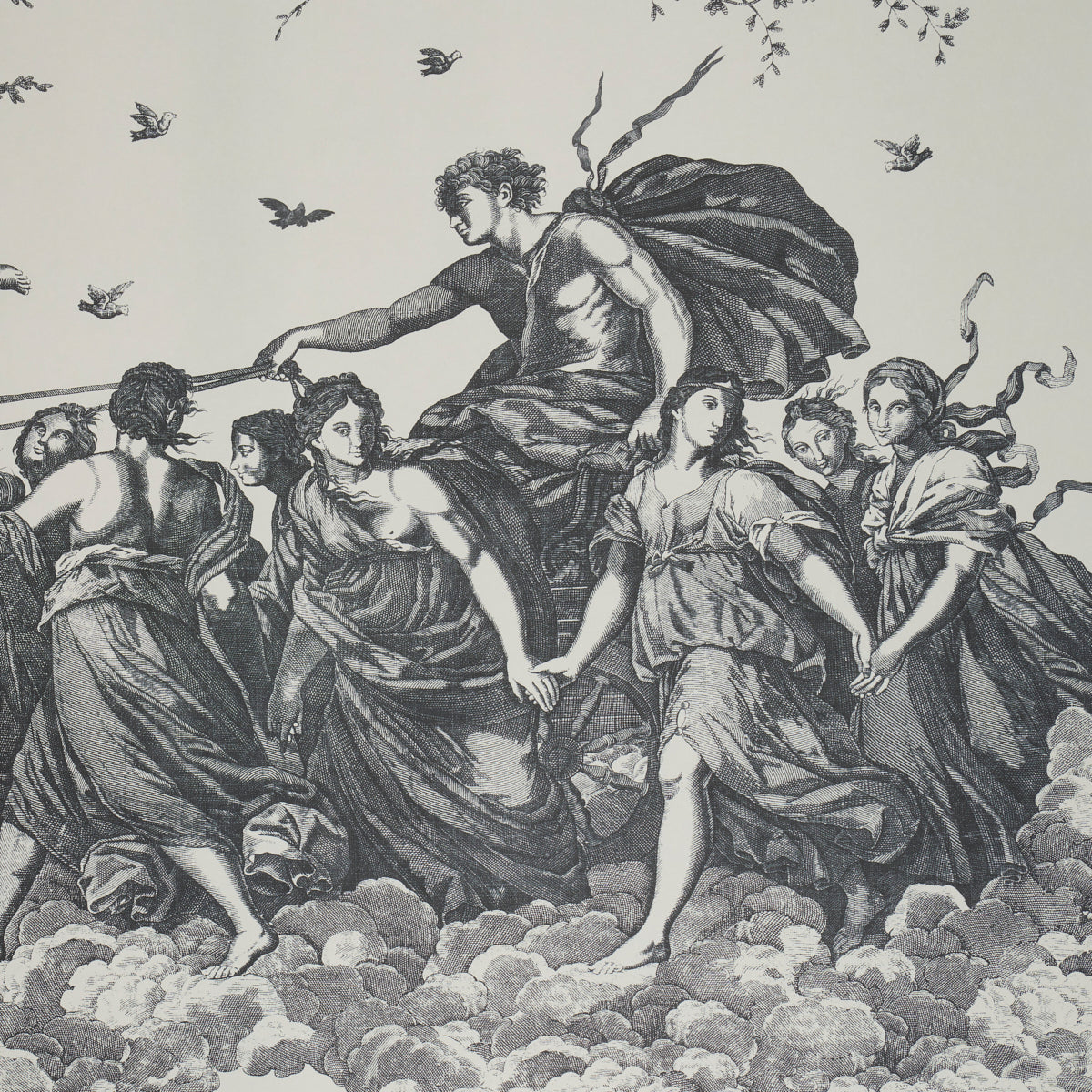 Schumacher Chariot Of Dawn Toile Panel Set Black Wallpaper Sample 5011500