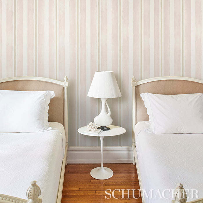 Schumacher Watercolor Stripe Leaf Wallpaper Sample 5011570