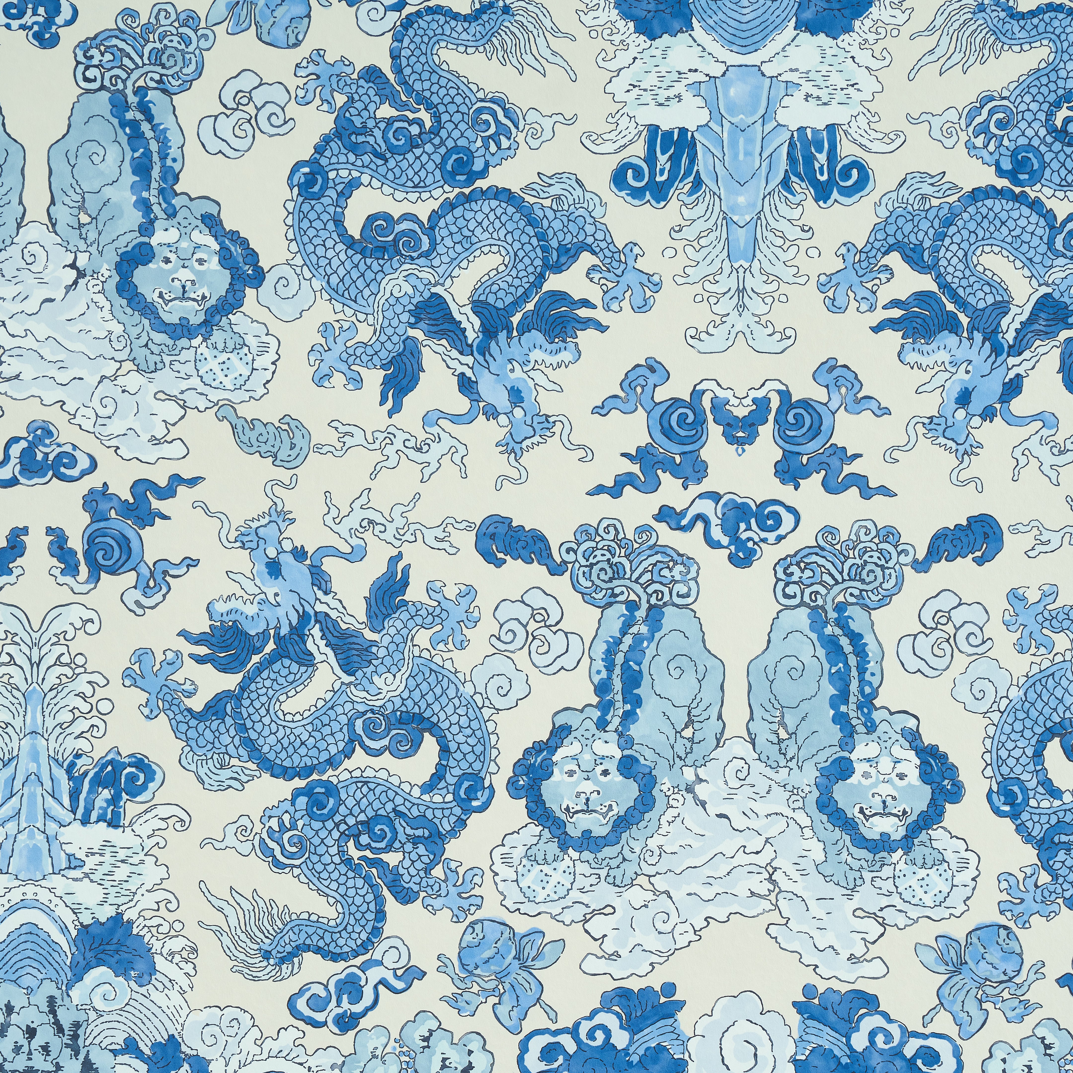 Schumacher Magic Mountain Dragon Porcelain Wallpaper Sample 5011590