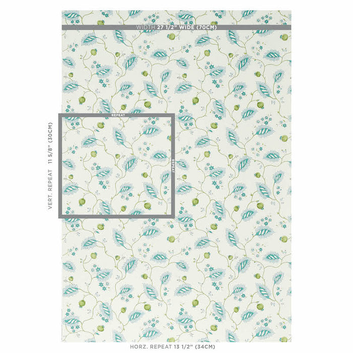 Schumacher Maryam Vine Peacock Wallpaper Sample 5011600