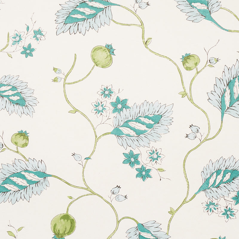 Schumacher Maryam Vine Peacock Wallpaper Sample 5011600