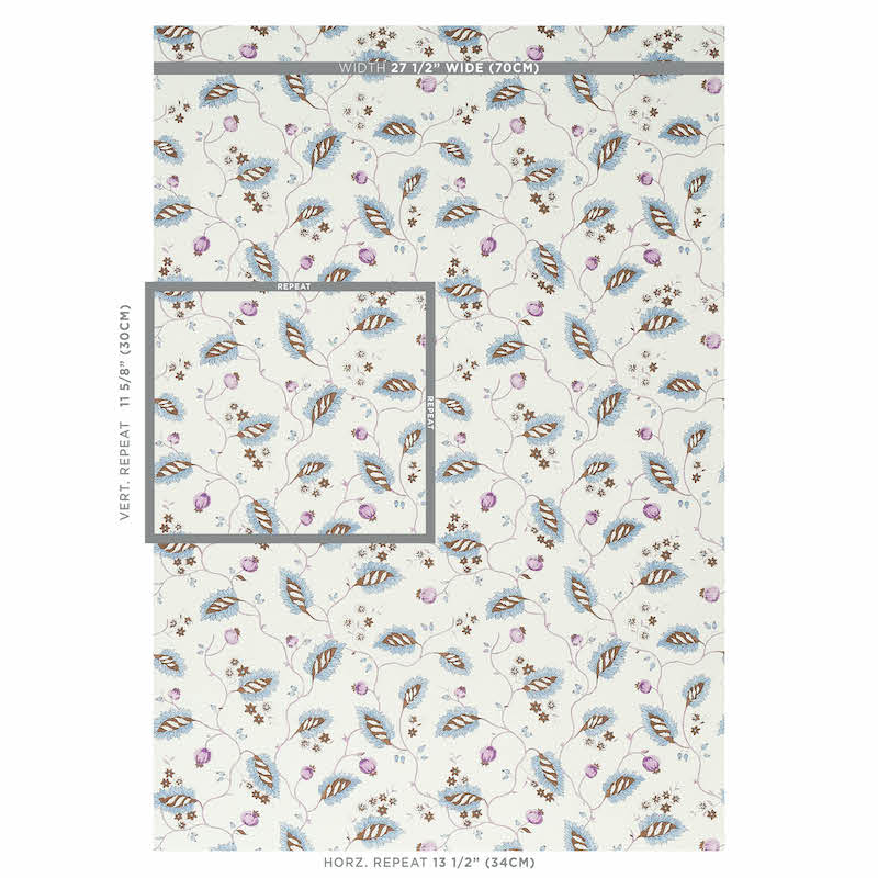 Schumacher Maryam Vine Sky & Plum Wallpaper Sample 5011601