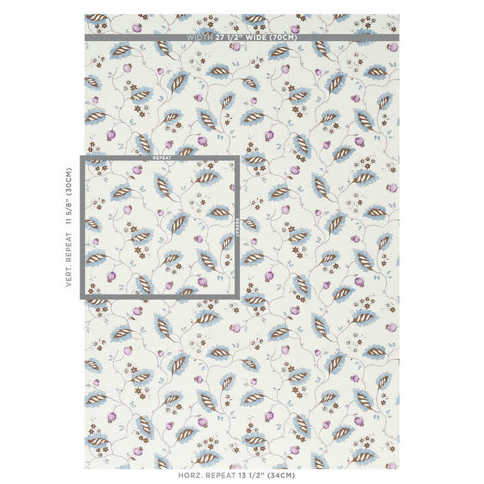 Schumacher Maryam Vine Sky & Plum Wallpaper Sample 5011601