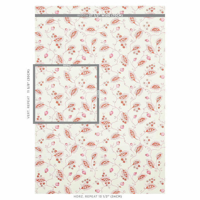 Schumacher Maryam Vine Pink & Red Wallpaper Sample 5011602
