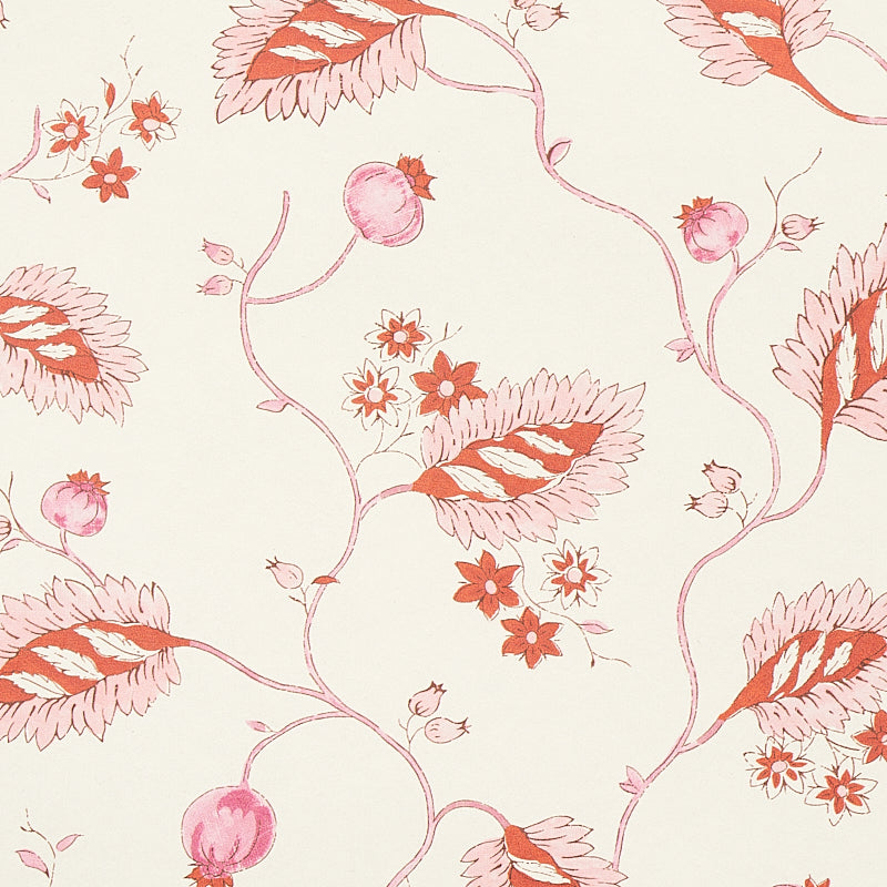 Schumacher Maryam Vine Pink & Red Wallpaper Sample 5011602