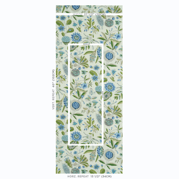Schumacher Roca Redonda Blue & Ivory Wallpaper Sample 5011620