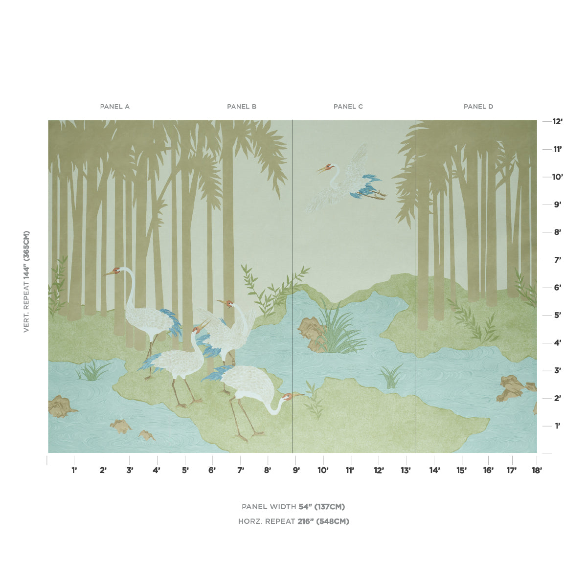 Schumacher Yashinoki Crane Panel Set Willow Wallpaper Sample 5011701