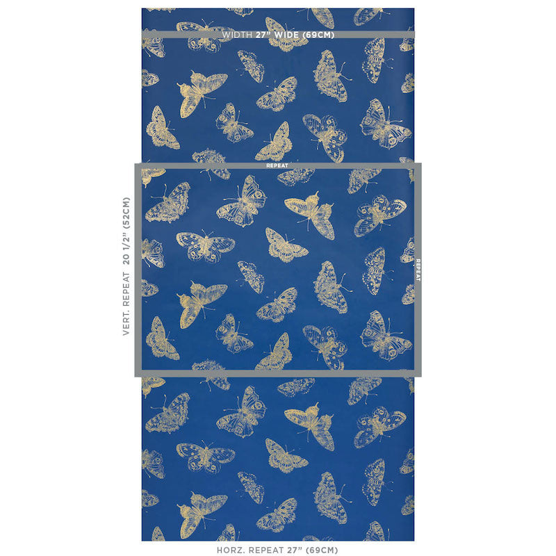 Schumacher Burnell Butterfly Blue Wallpaper Sample 5011741