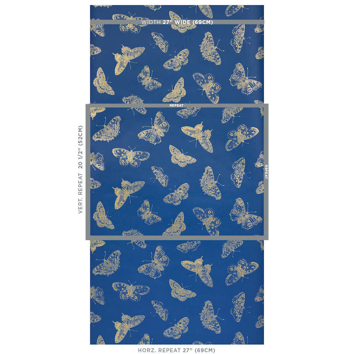 Schumacher Burnell Butterfly Blue Wallpaper Sample 5011741