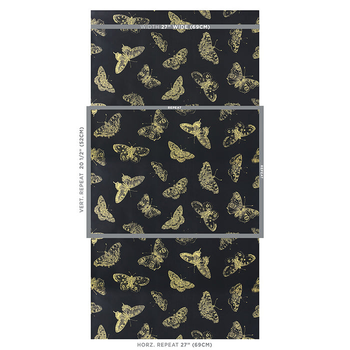 Schumacher Burnell Butterfly Black Wallpaper Sample 5011742