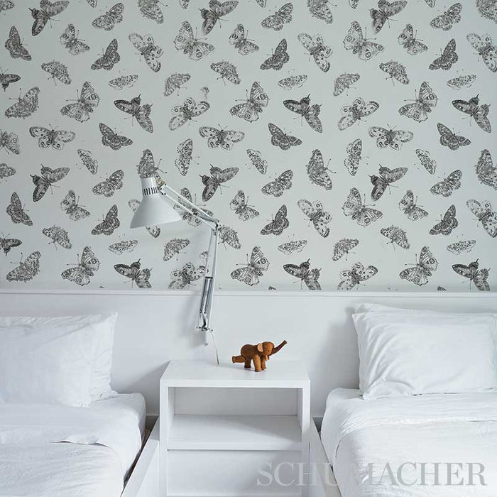 Schumacher Burnell Butterfly Black Wallpaper Sample 5011742