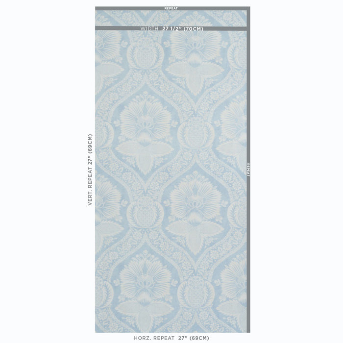 Schumacher Villandry Damask Print Blue Wallpaper Sample 5011750