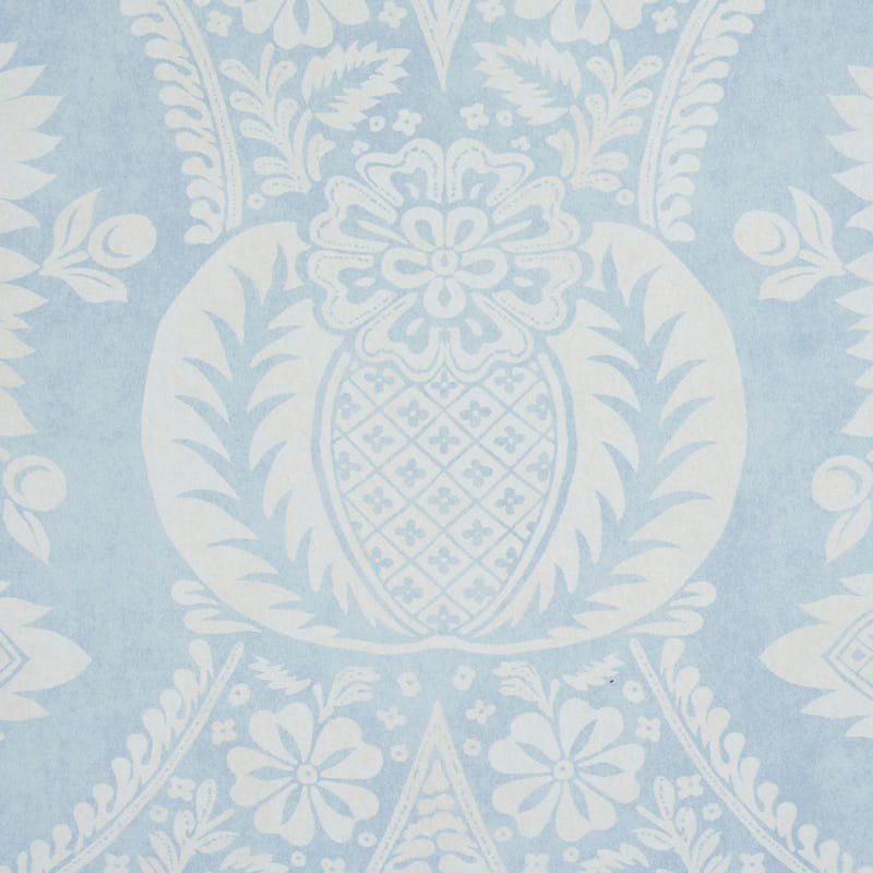 Schumacher Villandry Damask Print Blue Wallpaper Sample 5011750