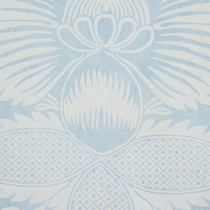 Schumacher Villandry Damask Print Blue Wallpaper Sample 5011750