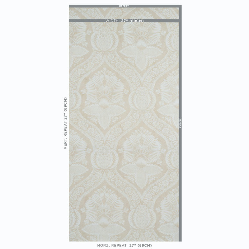 Schumacher Villandry Damask Print Neutral Wallpaper Sample 5011751