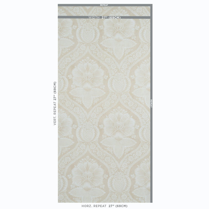 Schumacher Villandry Damask Print Neutral Wallpaper Sample 5011751