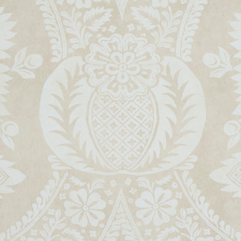Schumacher Villandry Damask Print Neutral Wallpaper Sample 5011751