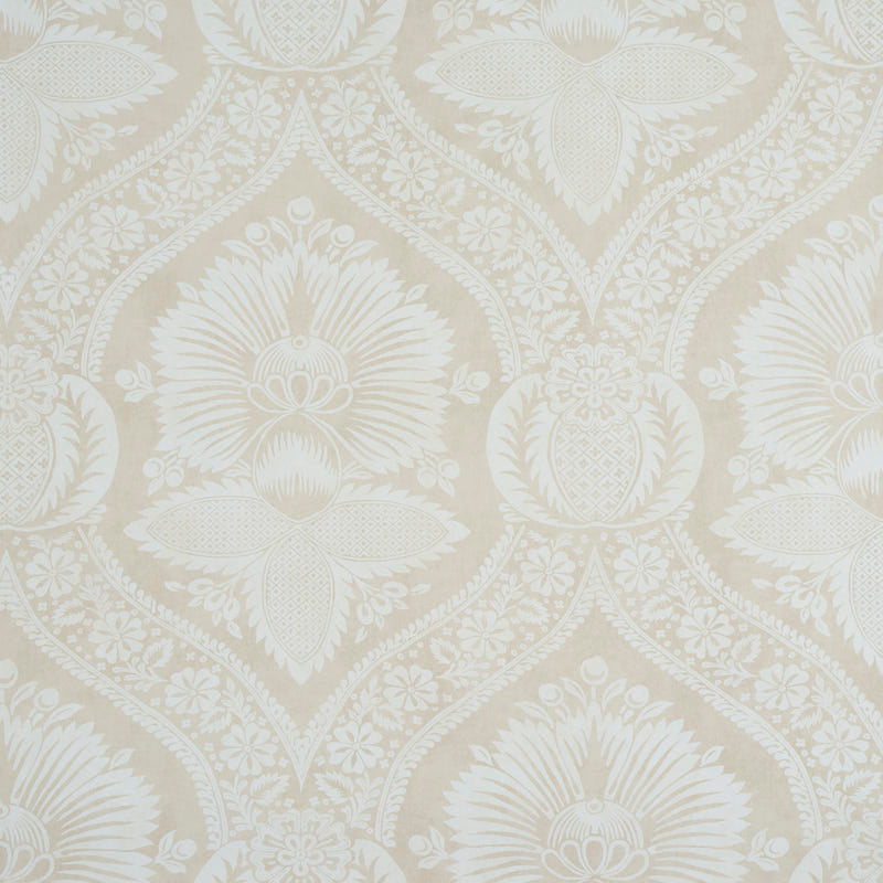 Schumacher Villandry Damask Print Neutral Wallpaper Sample 5011751