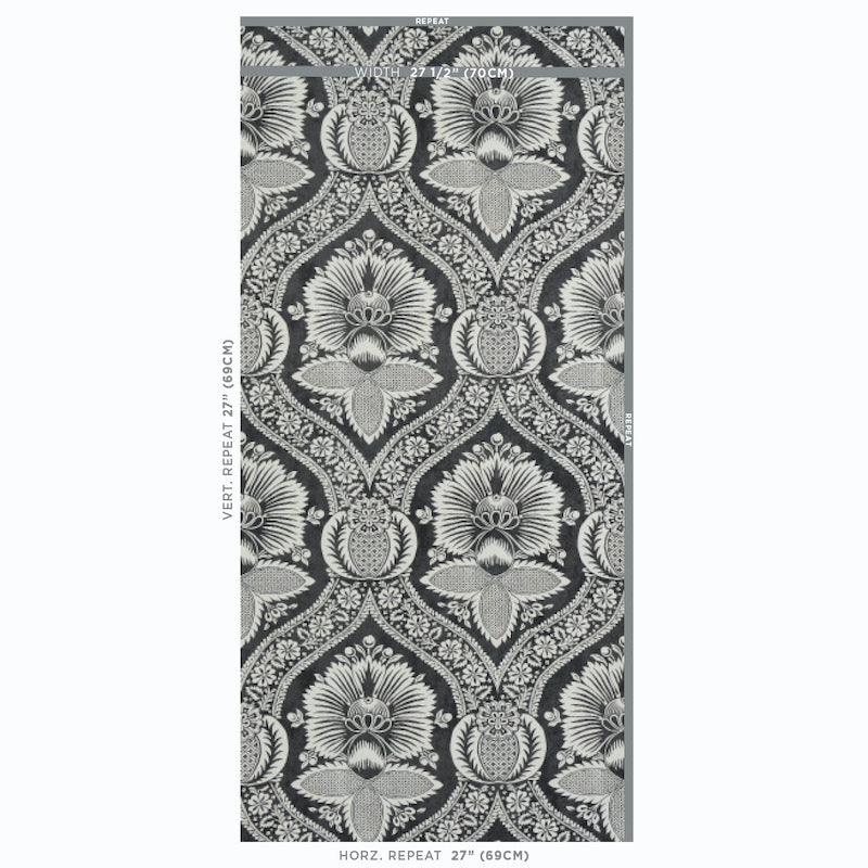 Schumacher Villandry Damask Print Black Wallpaper Sample 5011752