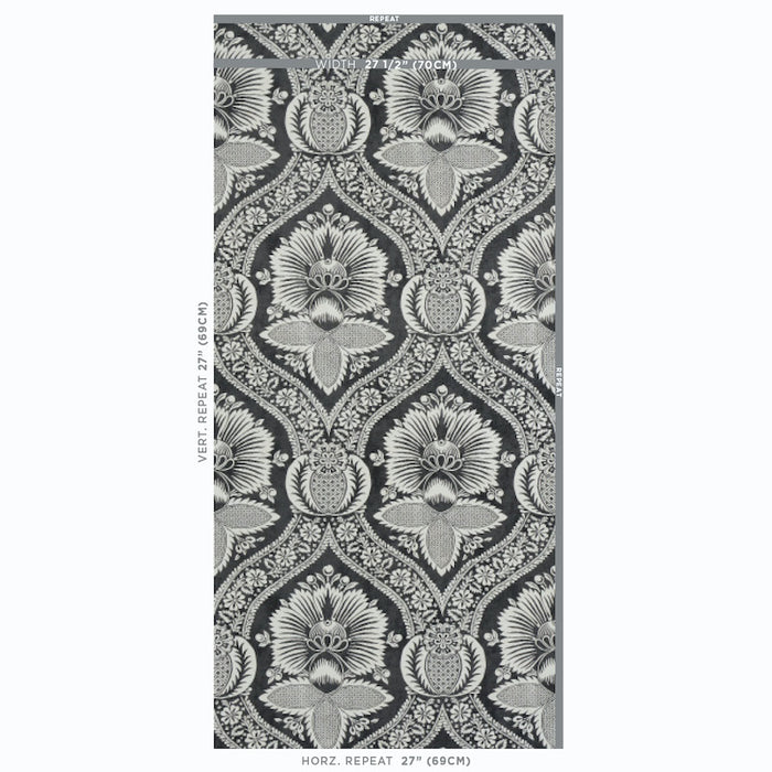 Schumacher Villandry Damask Print Black Wallpaper Sample 5011752