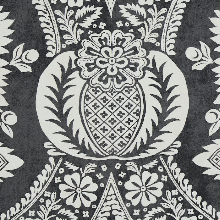 Schumacher Villandry Damask Print Black Wallpaper Sample 5011752