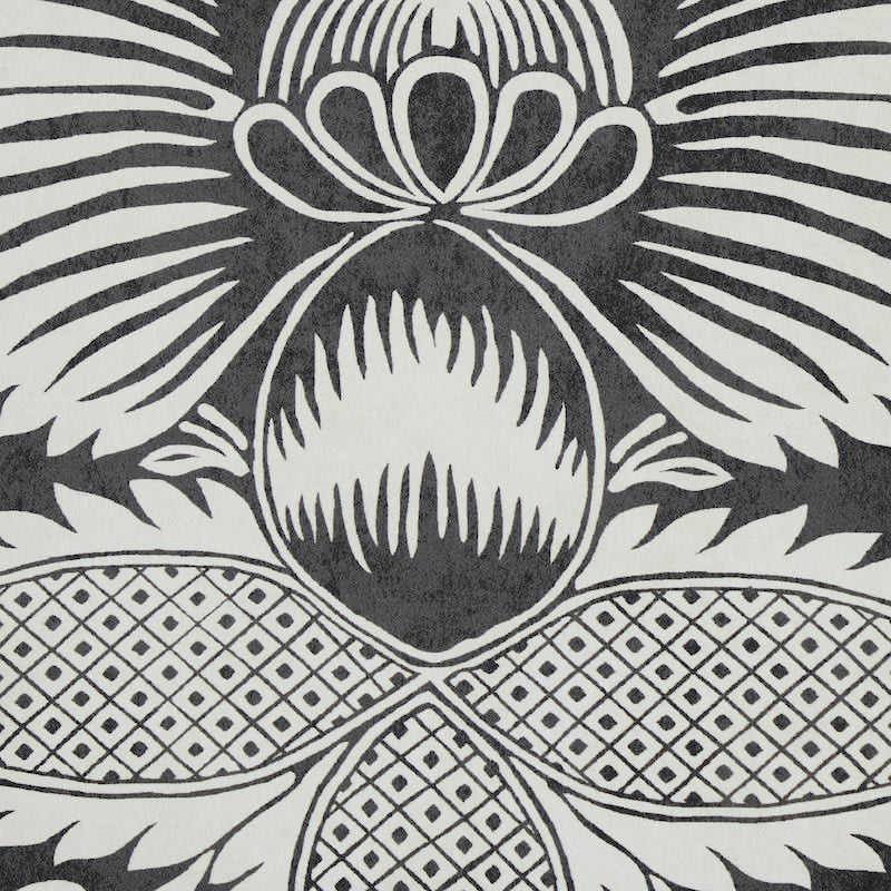 Schumacher Villandry Damask Print Black Wallpaper Sample 5011752
