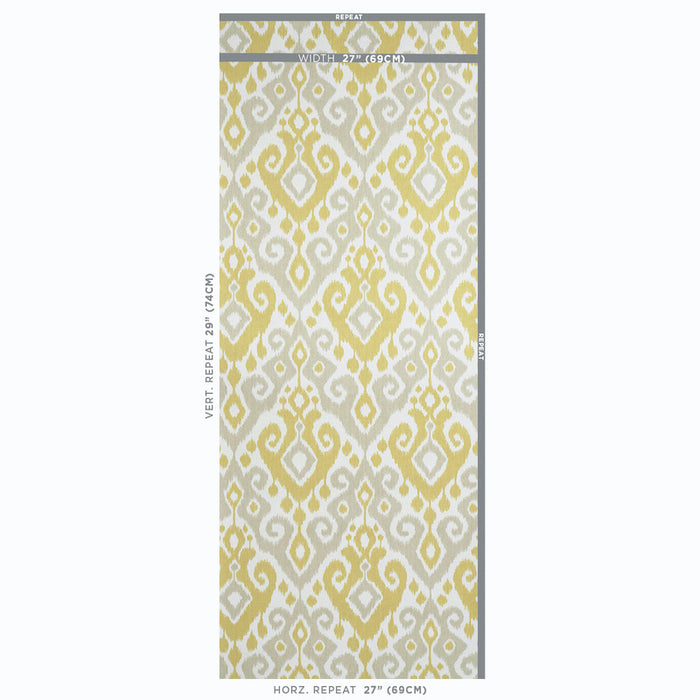 Schumacher Dedra Damask Yellow & Stone Wallpaper Sample 5011761