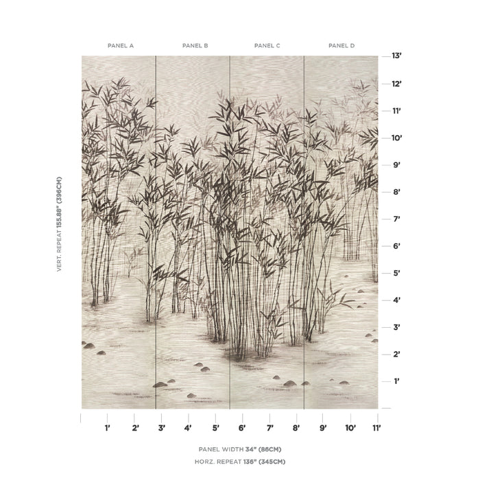 Schumacher Kanji Sisal Panel Set Ink Wallpaper Sample 5011780