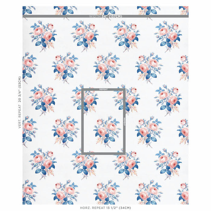 Schumacher Loudon Rose Rose & Blue Wallpaper Sample 5012032