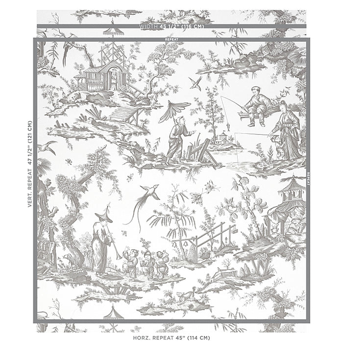Schumacher Shengyou Toile Driftwood Wallpaper Sample 5012050