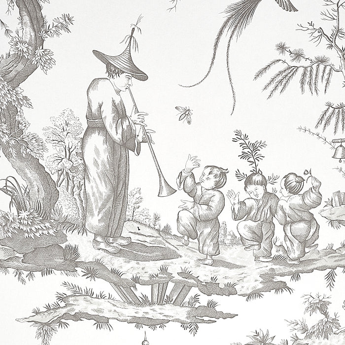 Schumacher Shengyou Toile Driftwood Wallpaper Sample 5012050