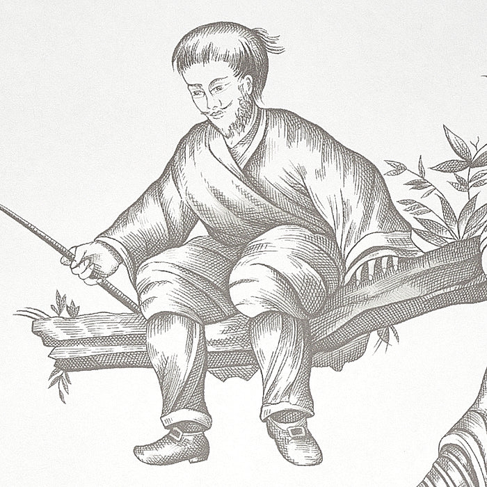 Schumacher Shengyou Toile Driftwood Wallpaper Sample 5012050