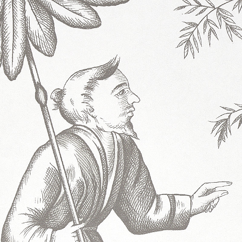 Schumacher Shengyou Toile Driftwood Wallpaper Sample 5012050