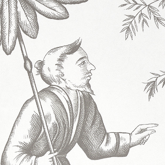 Schumacher Shengyou Toile Driftwood Wallpaper Sample 5012050